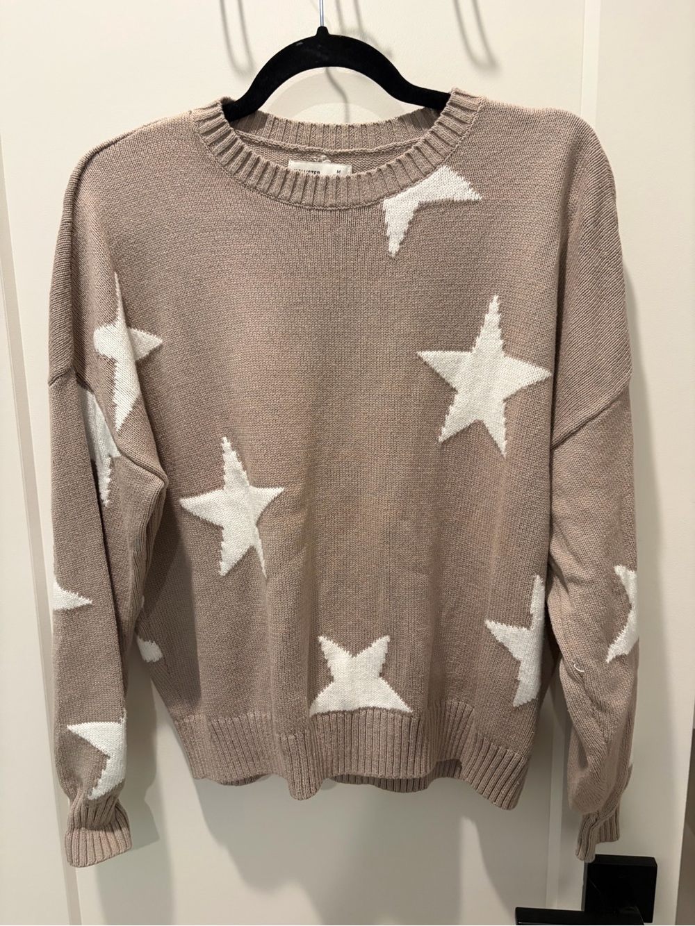 Hollister Taupe Star Crewneck Sweater with White Stars